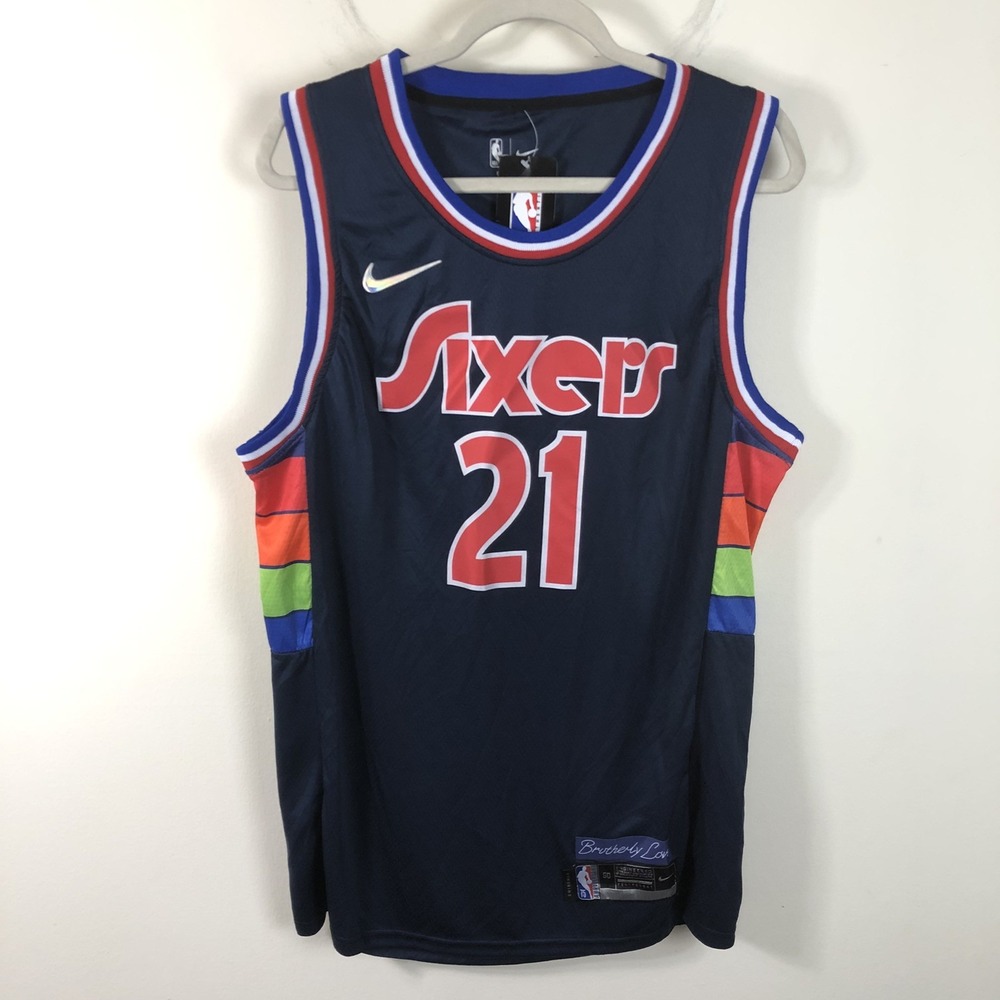 Nike Philadelphia Sixers Joel Embiid #21 City Edition Jersey Mens L (50) Navy